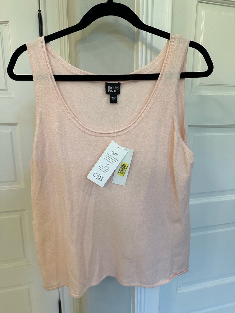 NEW $98 EILEEN FISHER Sz L Soft Pink Rayon Jersey Knit Scoop Neck Tank Top Shell